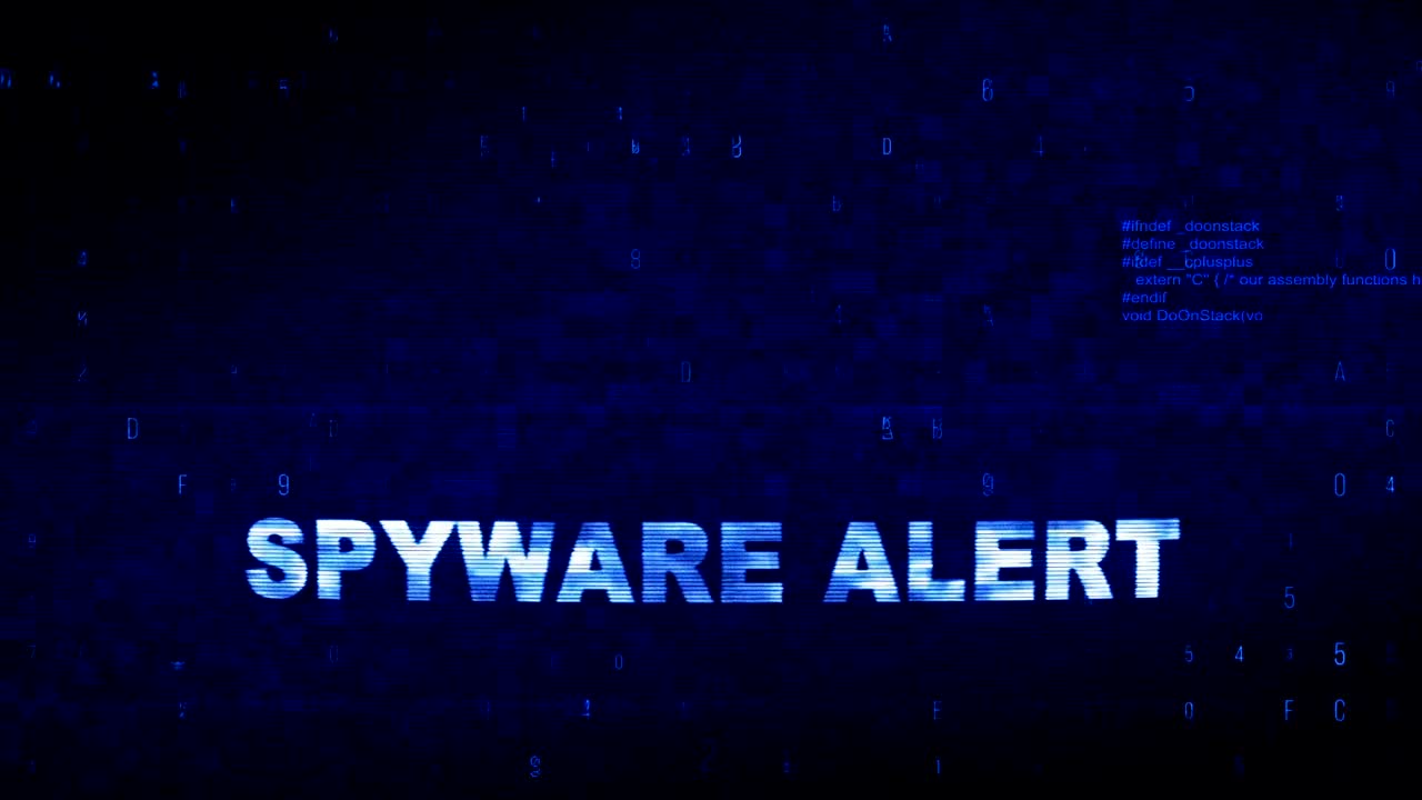 Spyware Alert  Text Digital Noise Twitch Glitch Distortion Effect Error Loop Animation.