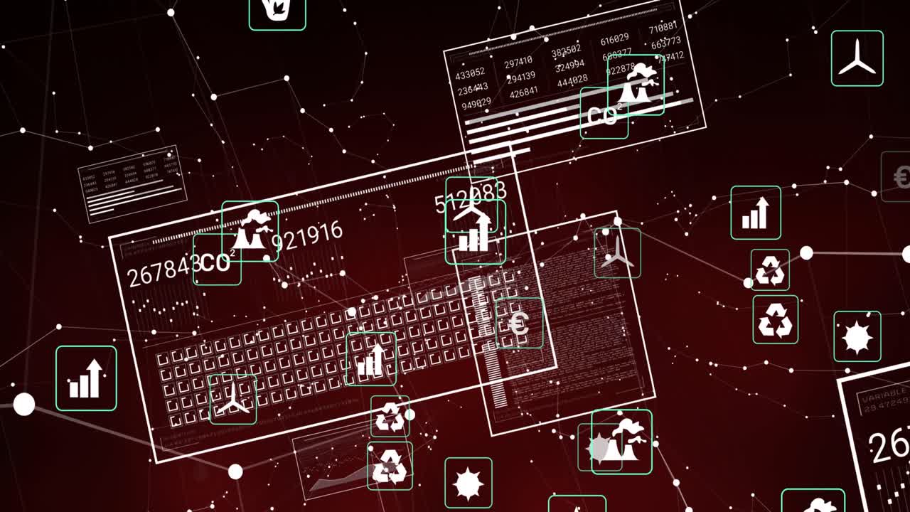 Animation of digital icons and interface with data processing against network of connections