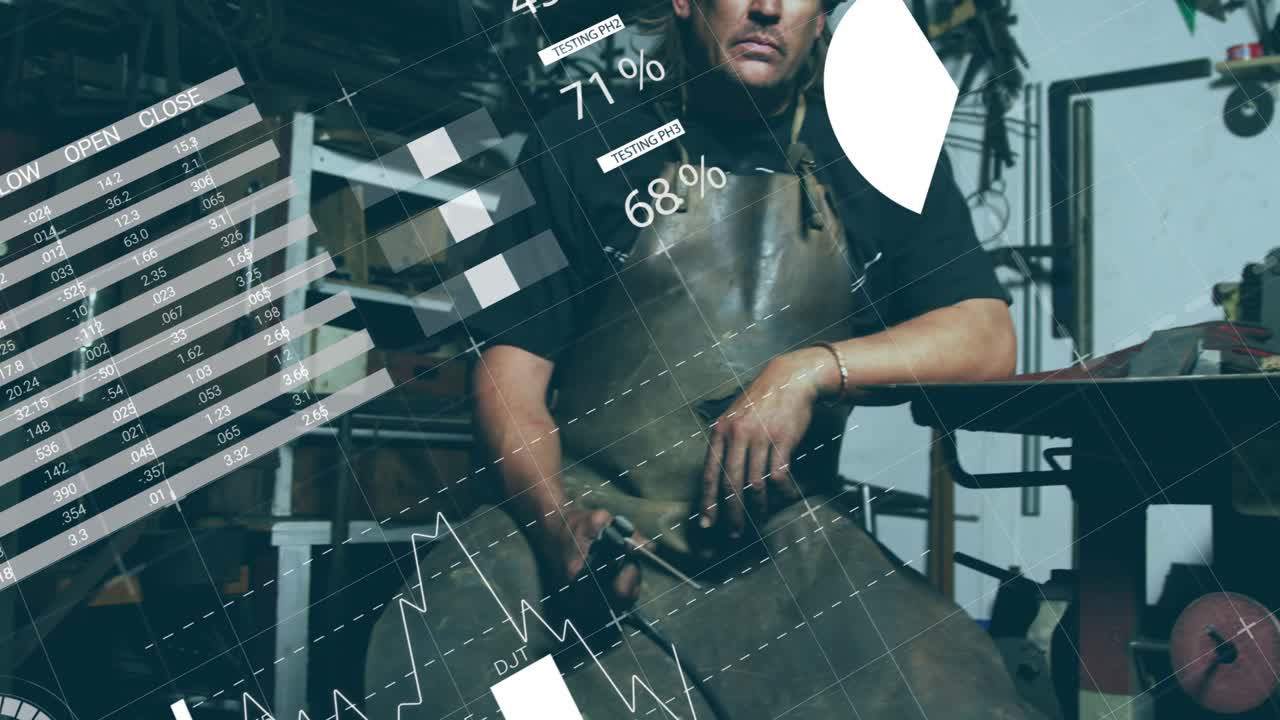 Animation of statistics and data processing over businessman handshake