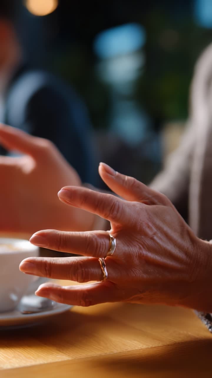 Engaging Conversation Over Coffee: A Close-Up of Hands Illustrating Emotion and Connection During a Relaxed Meeting in a Cozy Setting