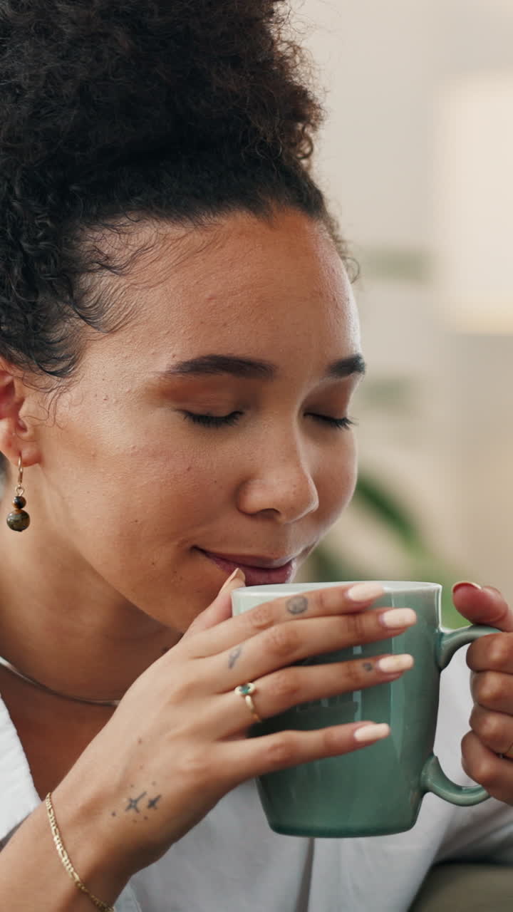Happy Woman Savoring a Moment with Her Coffee Mug