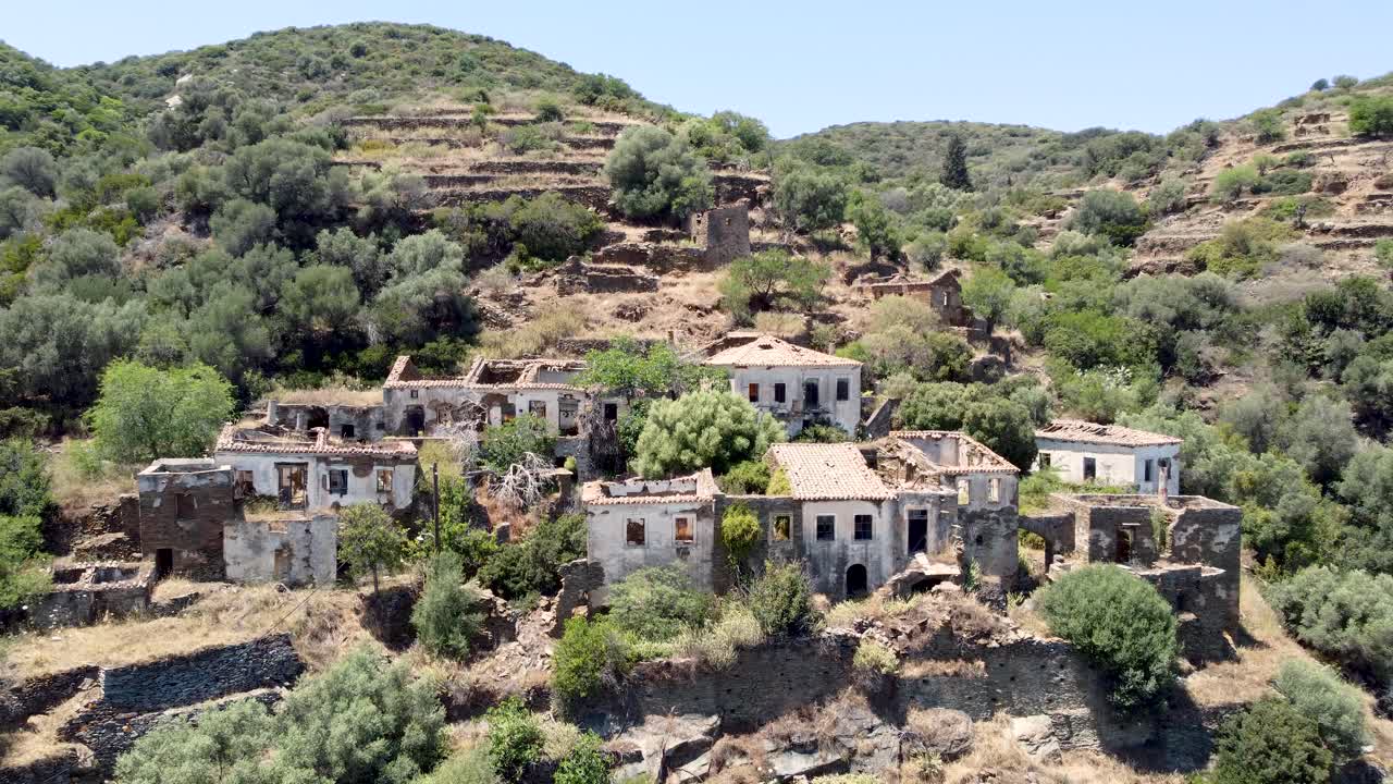 Orbital Aerial View of Abandonated Village of Karavas in Kythira Island, Greece