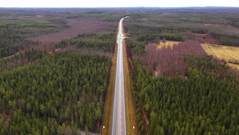 aerial view of highway going through big forest