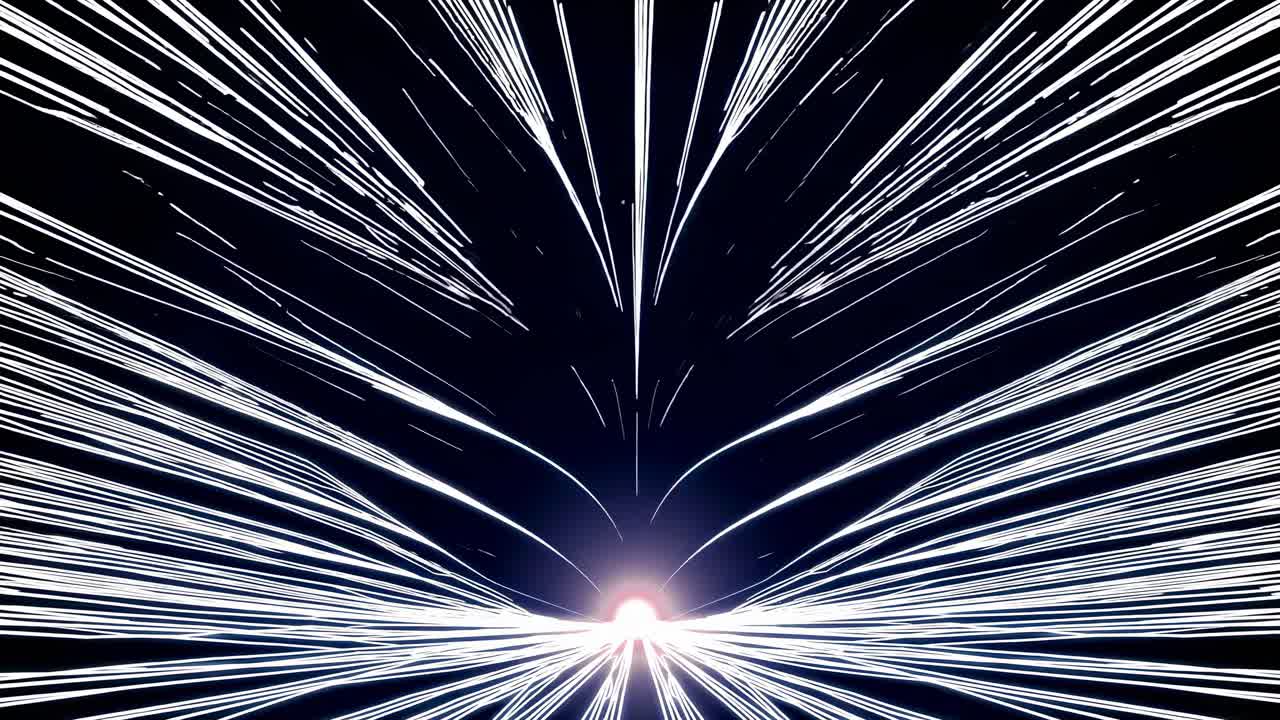 Dynamic light streaks converge towards a central point, captured from a frontal angle