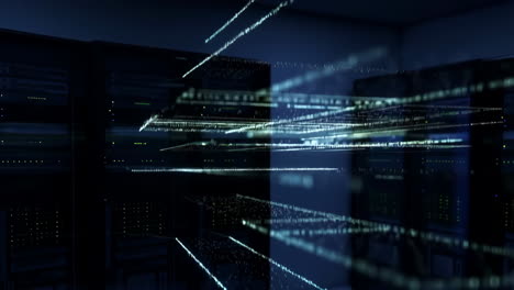 digital data flow in a server room: network and computing infrastructure