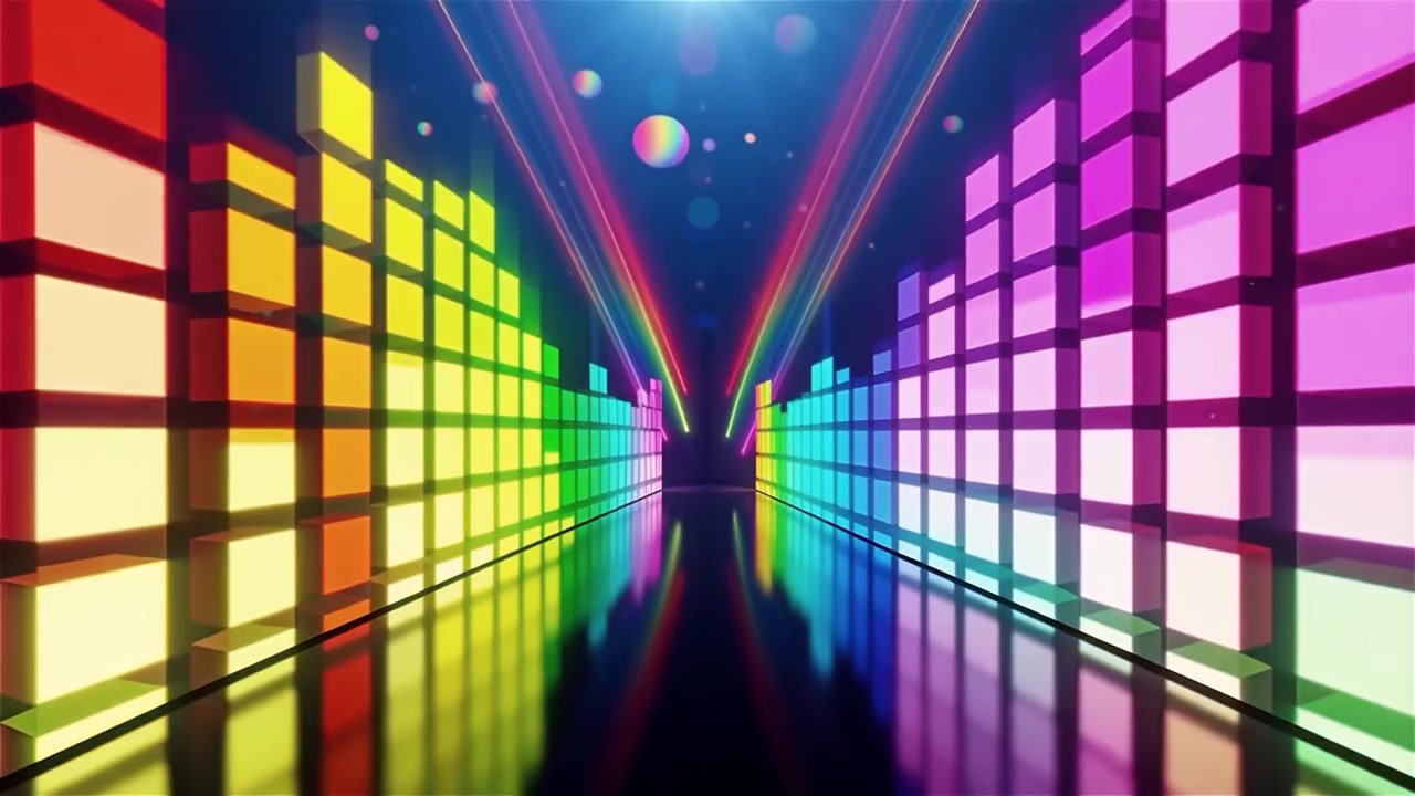 Sfondo visualizzatore equalizzatore musicale neon arcobaleno futuristico.
