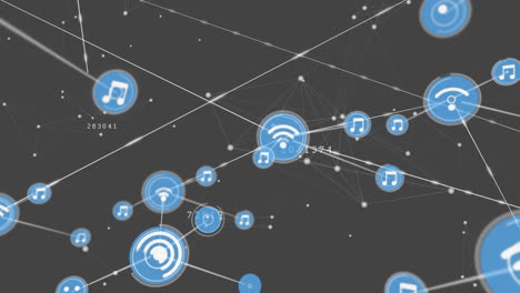 animación de la red de conexiones con iconos sobre fondo negro