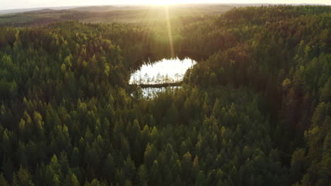 Small-divided-lake-in-the-middle-of-the-wilderness-by-sunset-in-the-summertime