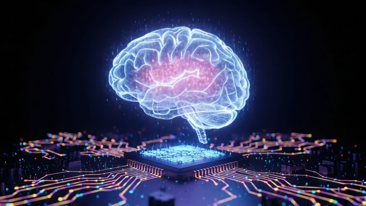 A Stunning Visual Representation of Artificial Intelligence: A Pulsating Brain Emerging from a Circuit Board, Symbolizing Smart Technology and Digital Integration