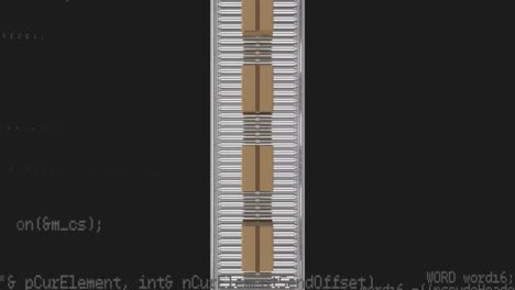 animación del procesamiento de datos sobre cajas de cartón en cinta transportadora