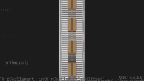 animation of data processing over cardboard boxes on conveyor belt