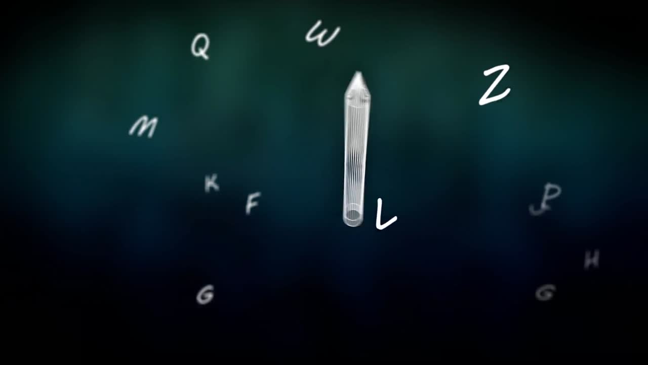 Animazione di icone di penne su lettere su sfondo nero