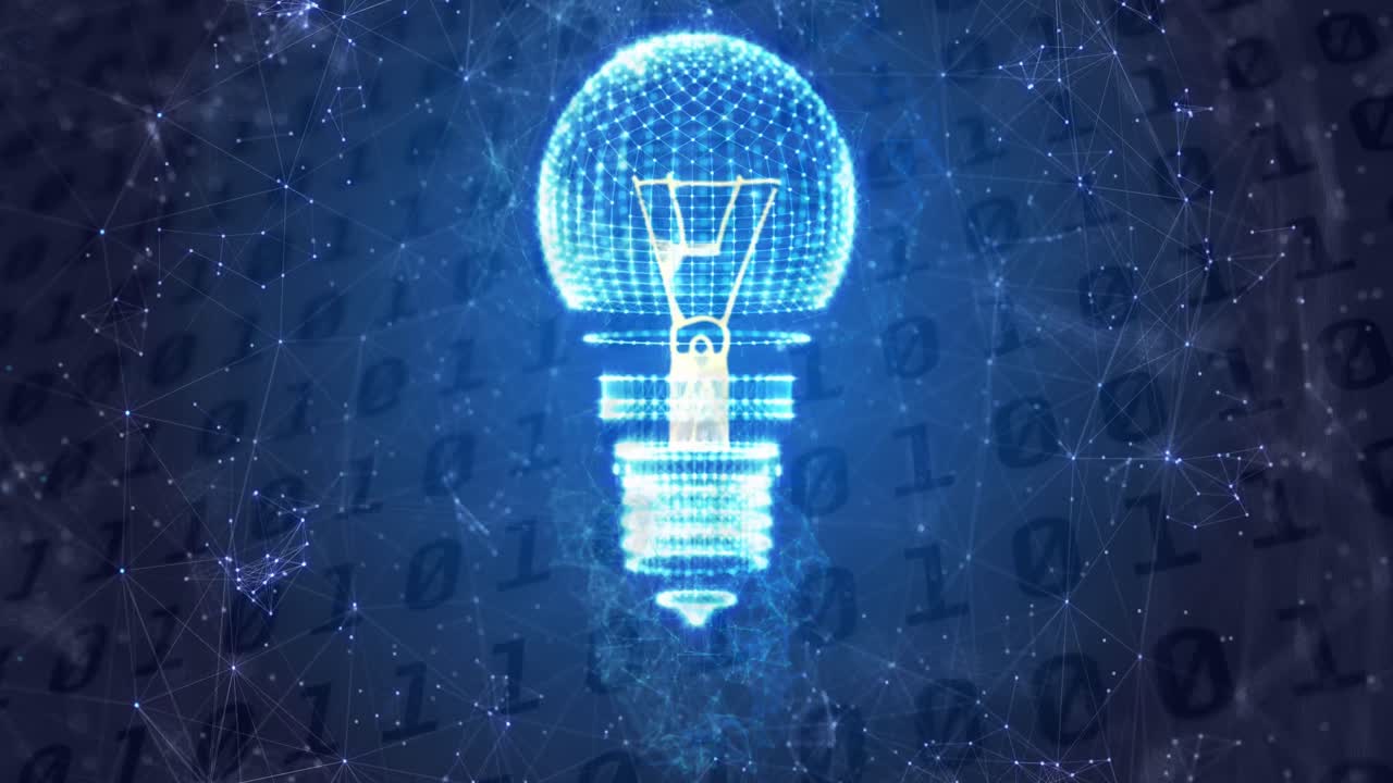 Animation av glödlampa och binär databehandling.