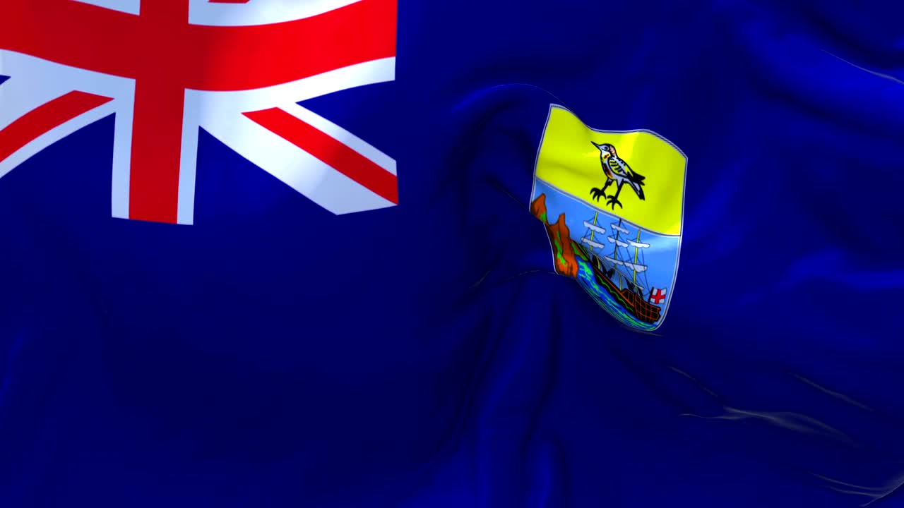 세인트 헬레나는 바람에 흔들리는 느린 동작 애니메이션, 4k 현실적인 직물 텍스처 발, 바람이 부는 날에 부드럽게 불어나는 연속적인 원활한 루프 배경.