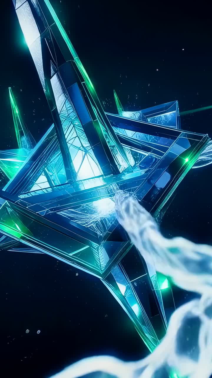 Vertical video: Entering ribbon spurring star rotating and weaving through space, revealing facets