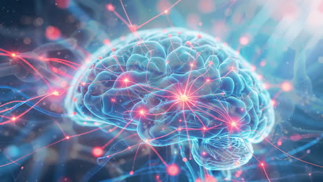 conceptual human brain with neural connections and digital energy