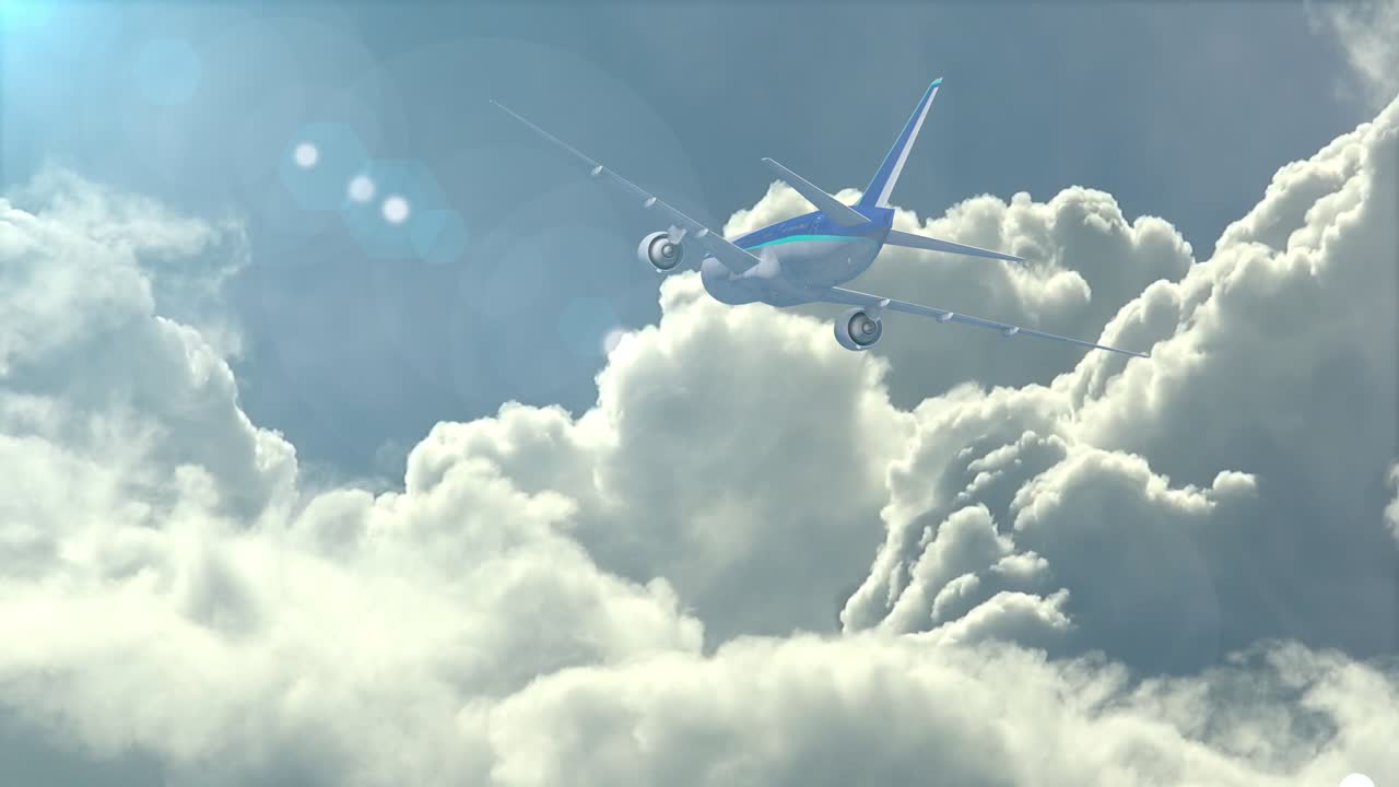airplane travel flying in the cloud sky animation