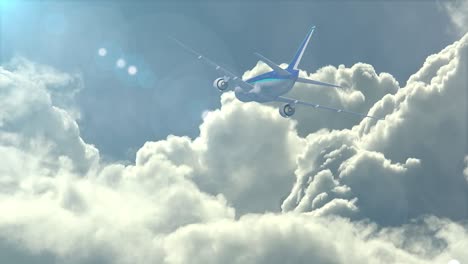 vliegtuigreis vliegend in de wolkenhemel animatie