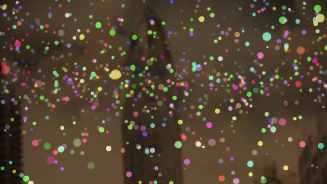 animación de puntos que vuelan sobre el paisaje urbano sobre un fondo marrón