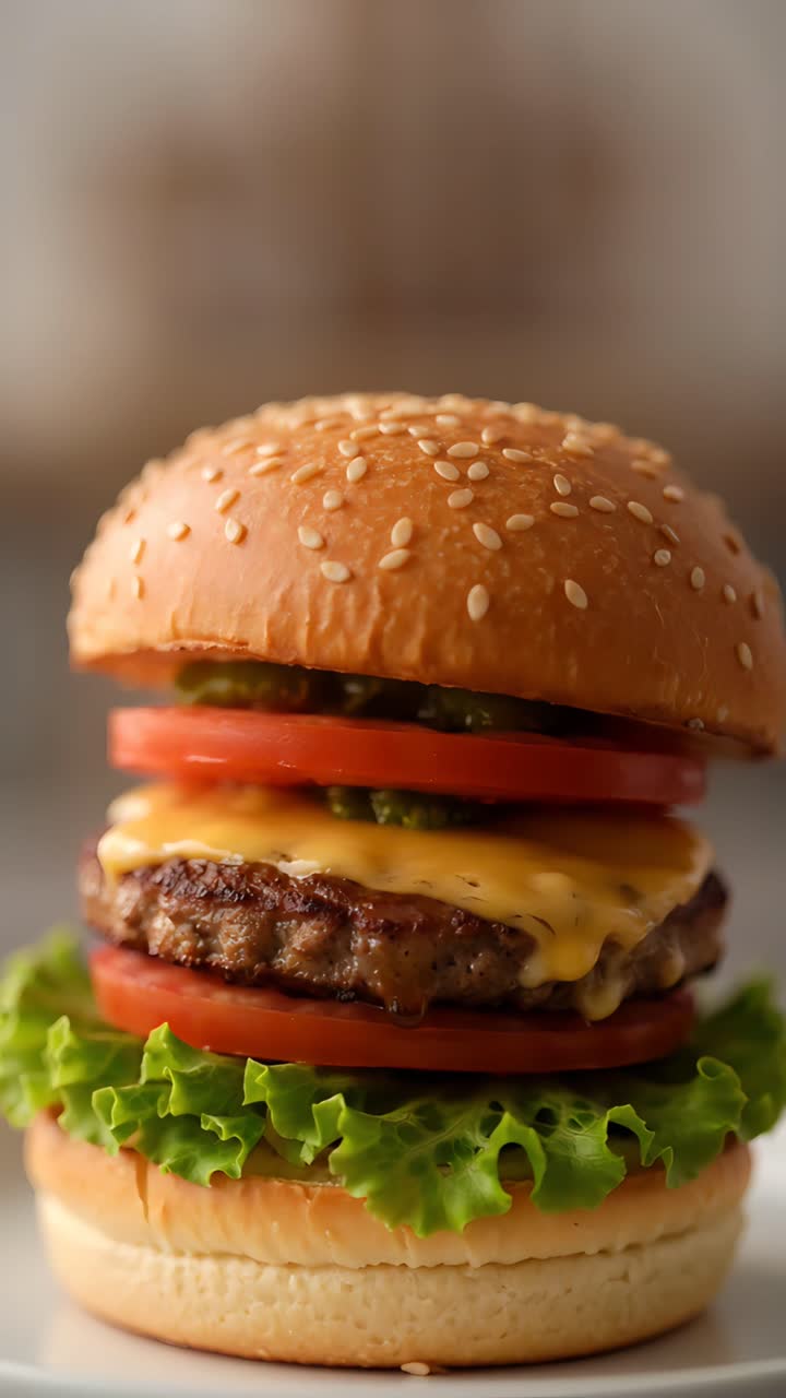 Hamburger Succoso Primo Piano Sfondo Bokeh 4K