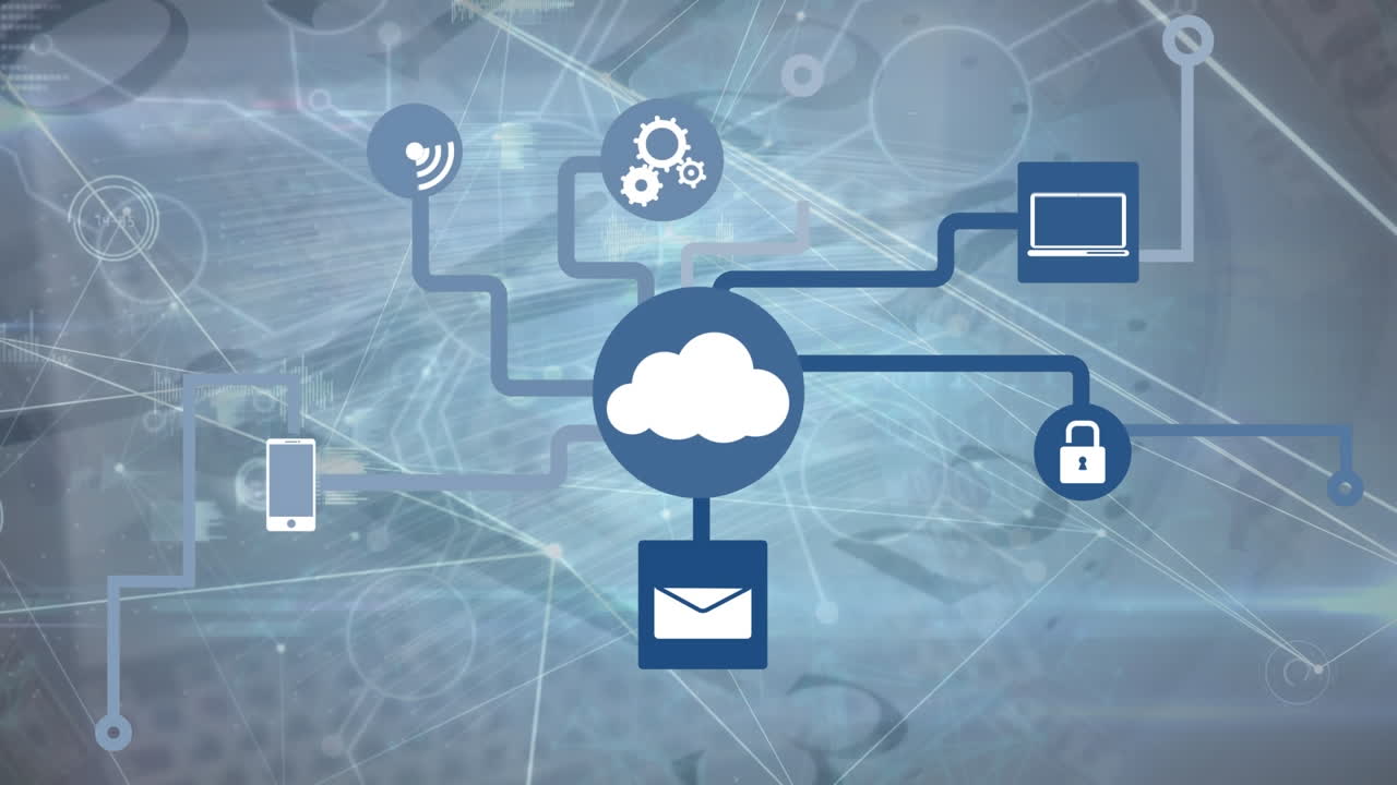 데이터 처리에 대한 아이콘으로 연결 네트워크의 애니메이션
