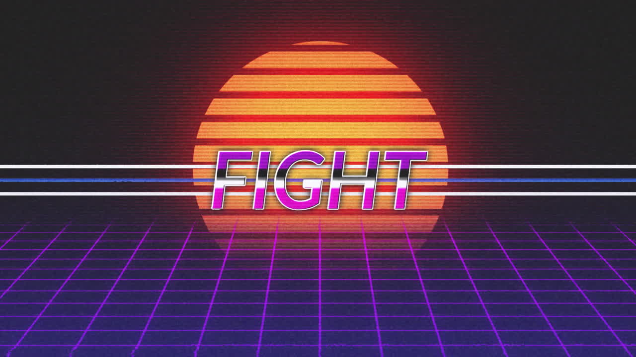 animación pantalla de videojuegos vintage con la lucha de palabras escrita