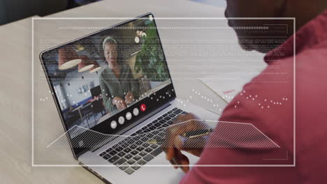 Animation-Der-Datenverarbeitung-über-Einen-Afroamerikanischen-Mann-Per-Laptop-Videoanruf