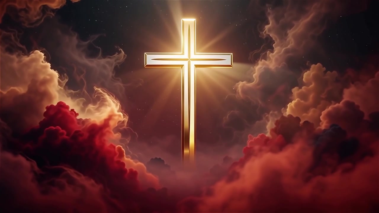 Croce Cristiana Luce Celestiale Sfondo per il Culto.