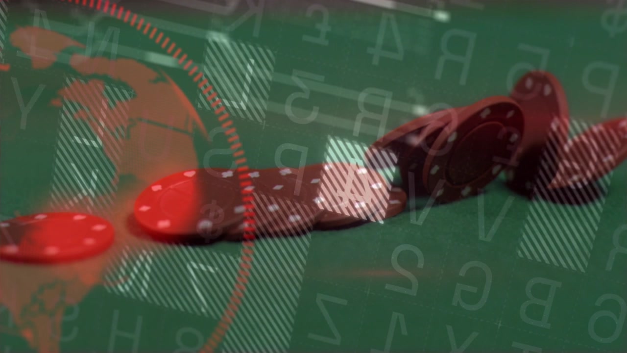Dark brown discs dropping, unrolling and sliding after red globe fading in, creating motion