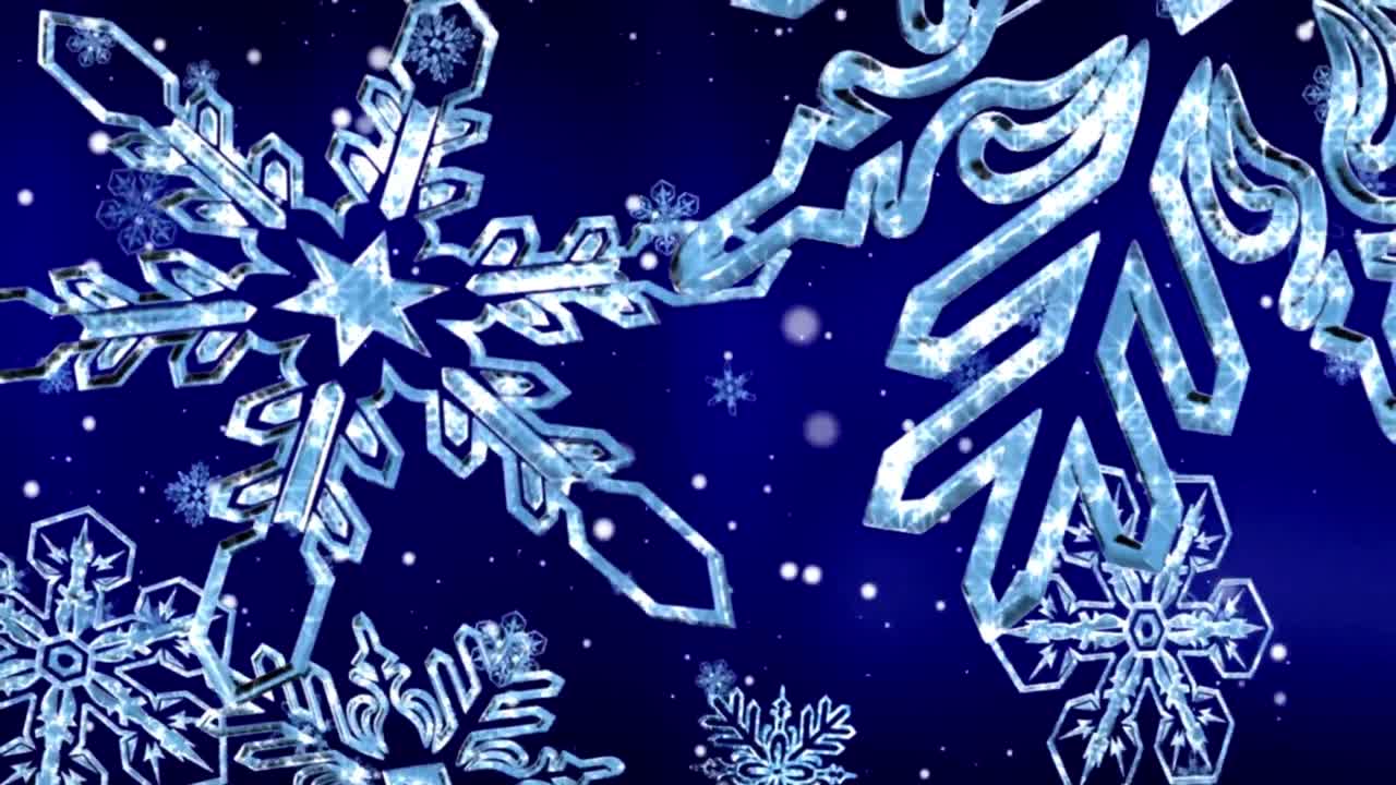 Big Crystal Snow Flakes Falling In Royal Blue Background