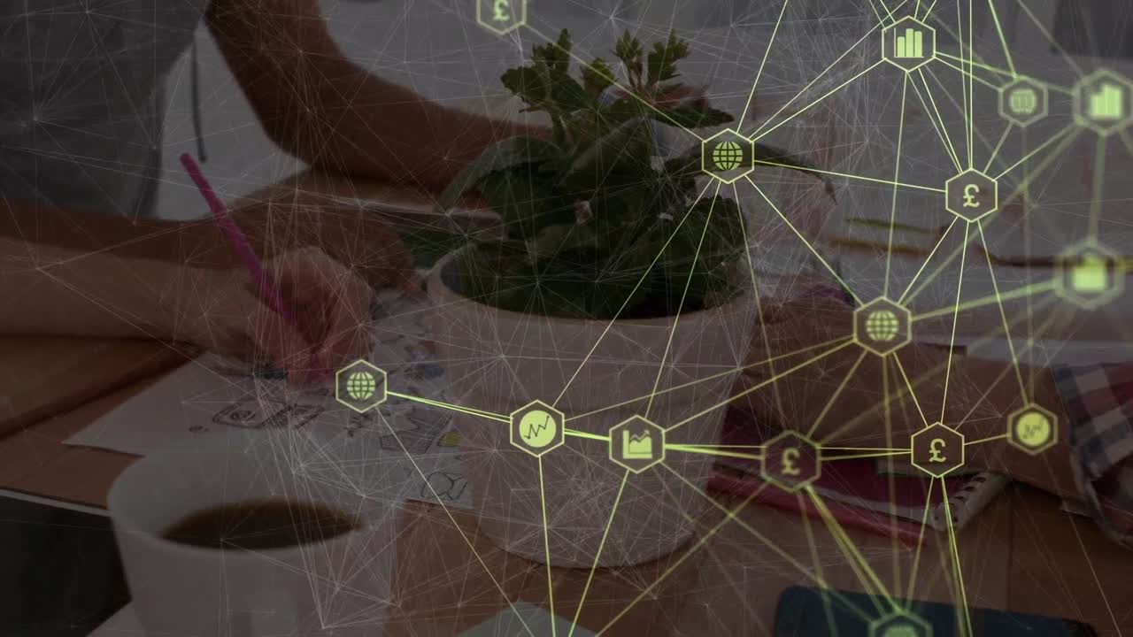 메모를 하는 사람들에 대한 연결 네트워크의 애니메이션