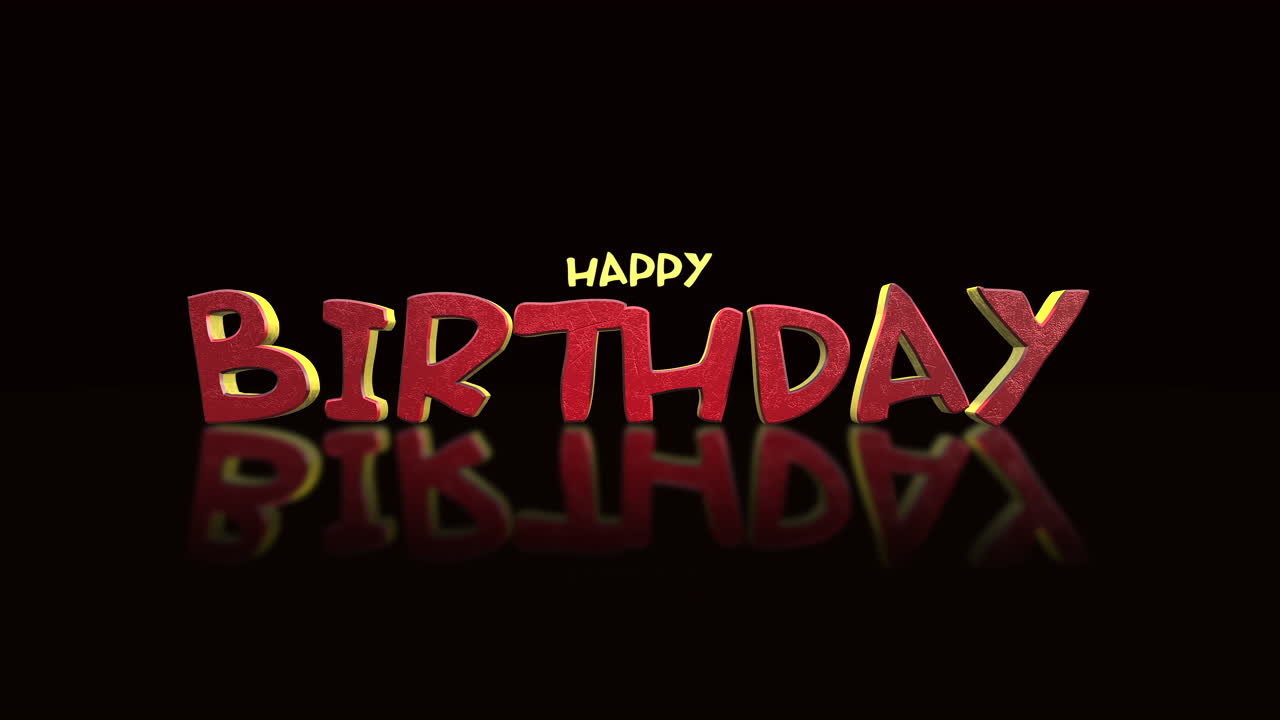 feliz cumpleaños reflectivo y flotante en letras rojas y amarillas