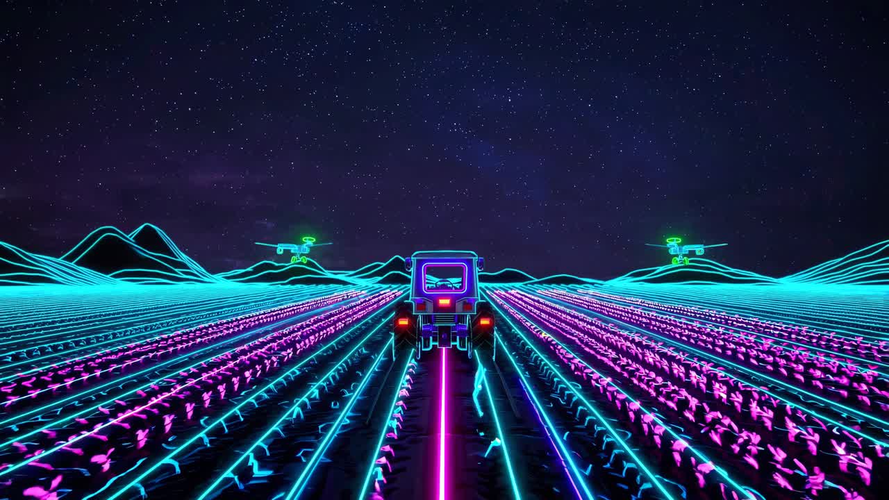 드론과 함께 미래의 네온 농장