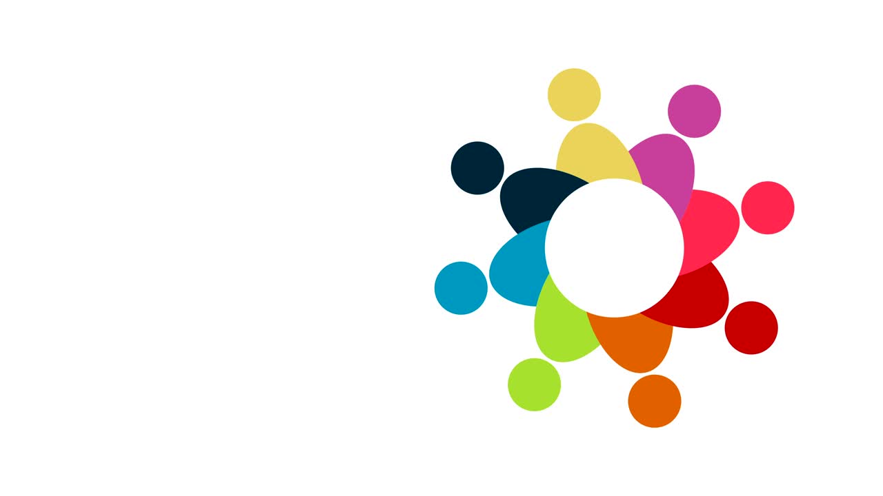 Personen-Logo. Gruppen-Teamwork-Symbol von acht Personen im Kreis. 4K-Auflösung Motion Graphic.