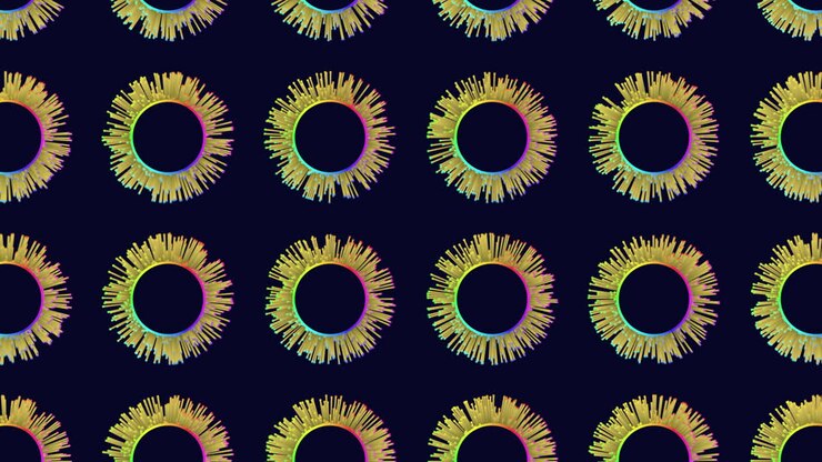 Motivo digitale con sfere al neon fantasy con punti e linee nello spazio scuro
