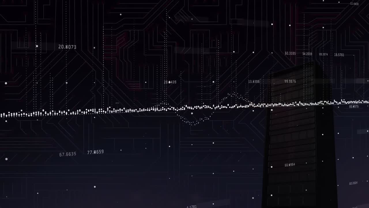 Animation of data processing over cityscape