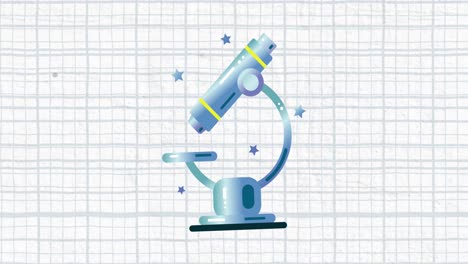 Animation-of-microscope-icon-moving-against-white-lined-paper-background