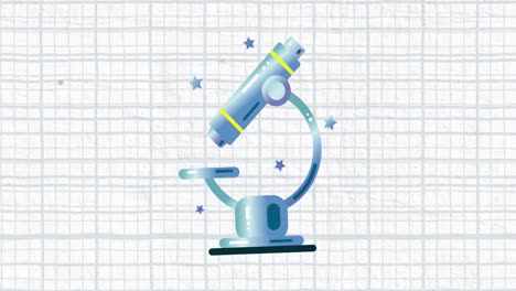 animation of microscope icon moving against white lined paper background