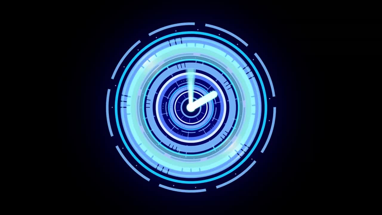 animación de escaneo de alcance con reloj sobre fondo negro