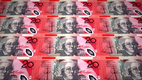 banknotes of twenty australian dollars rolling on screen, cash money, loop