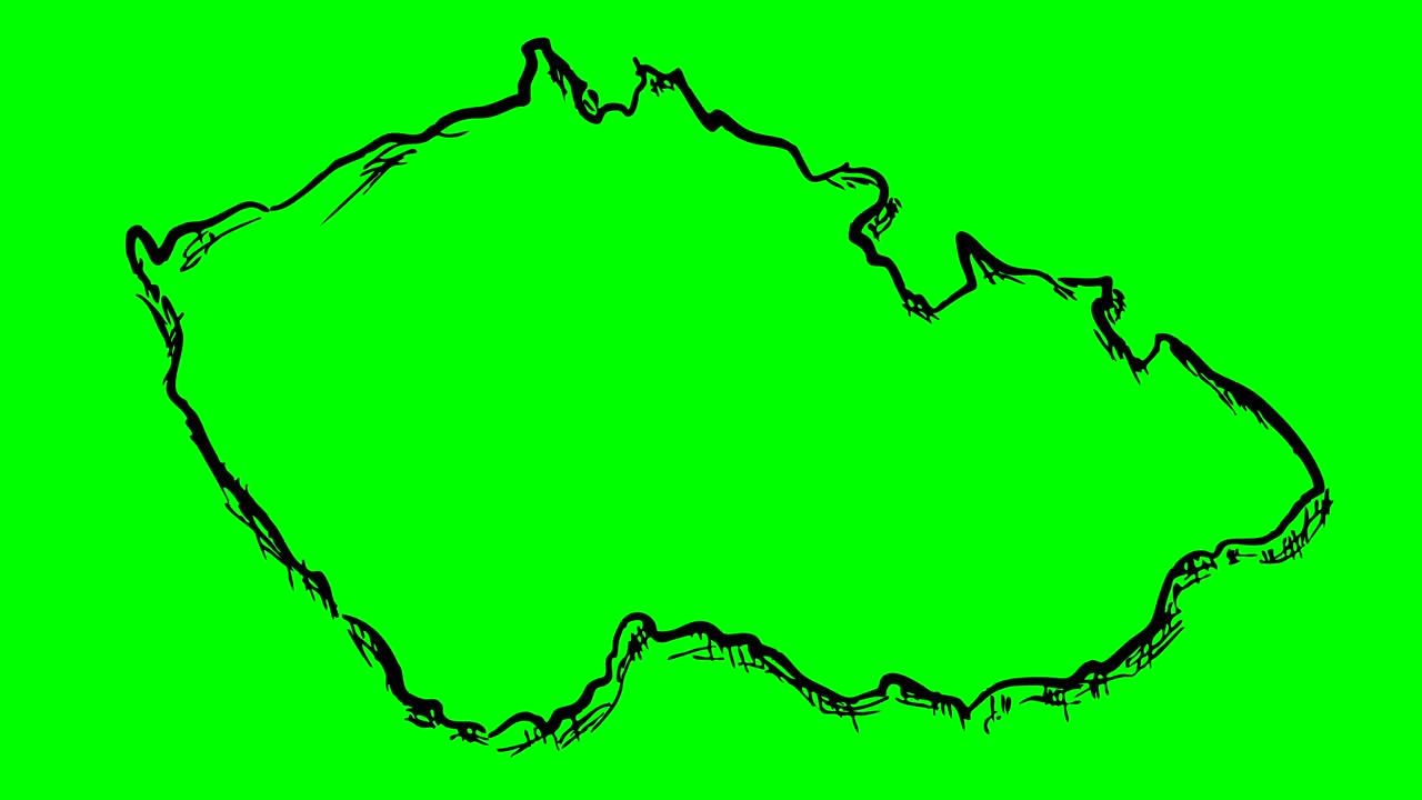 Czech Republic drawing outline map on green screen isolated whiteboard