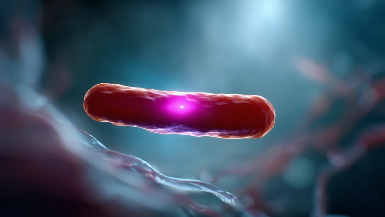 A Magnified View of a Bacterial Cell, Highlighting Its Unique Structure and Functionality in a Vibrant and Colorful Microscopic Environment