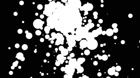 white circles burst and float down in black background, abstract