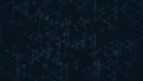 Dynamic triangular pattern with vibrant colors on black background