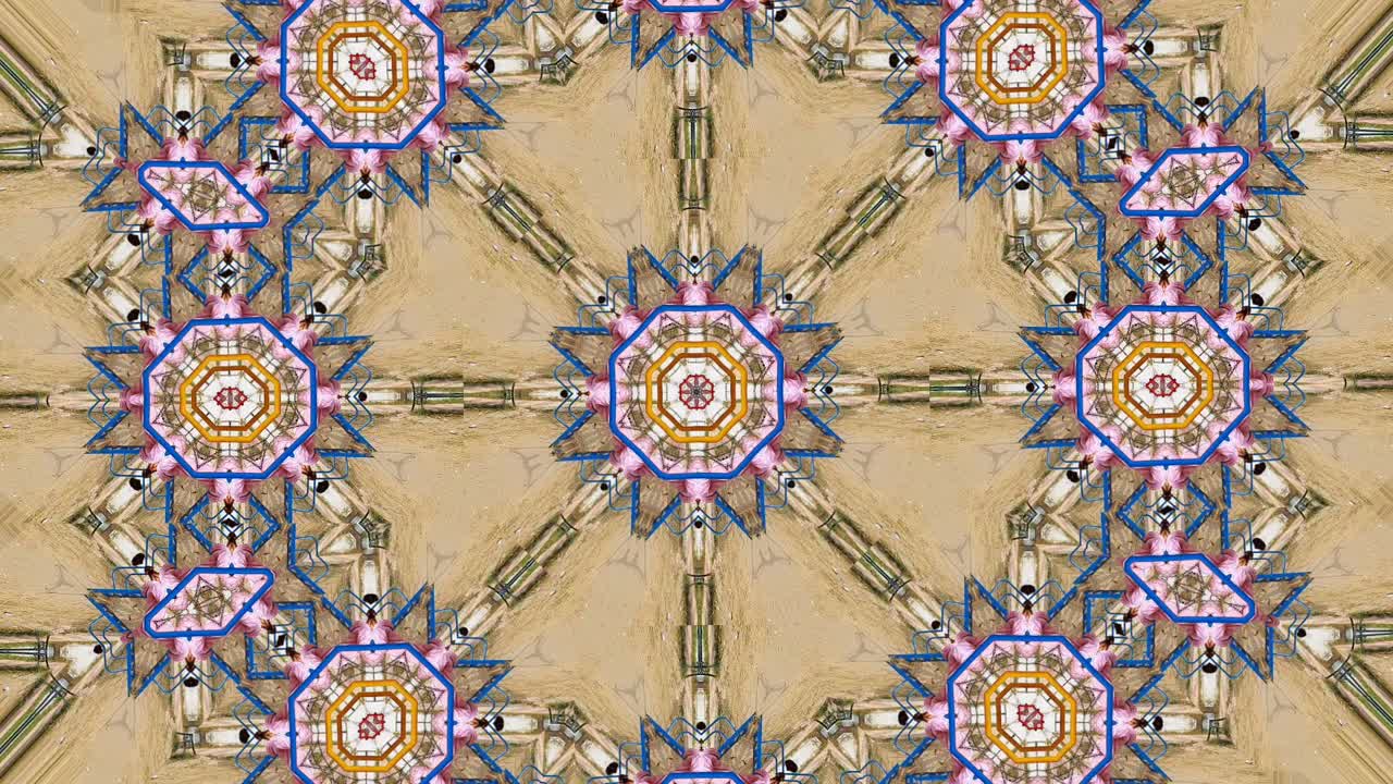 Colourful symmetric patterns botanical kaleidoscope mandala geometry wallpaper - Multicoloured fractal animation tribal vector illustration