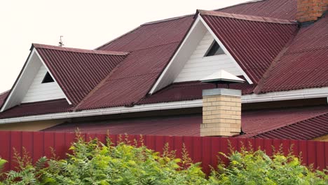 house exterior with red roof and attic windows