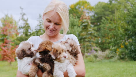 Woman-Holding-Several-Puppies