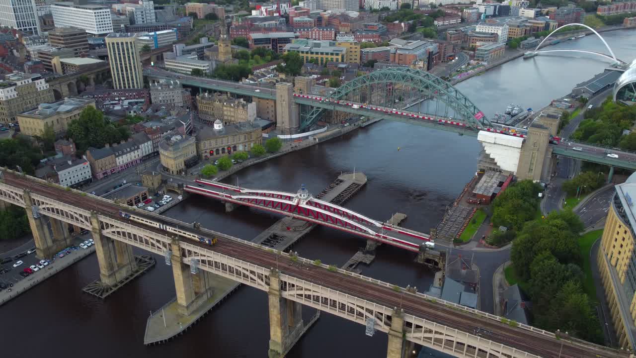 Aerial View of Newcastle's Iconic Bridges and River Tyne