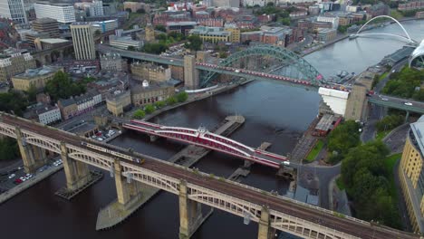 aerial view of newcastle's iconic bridges and river tyne
