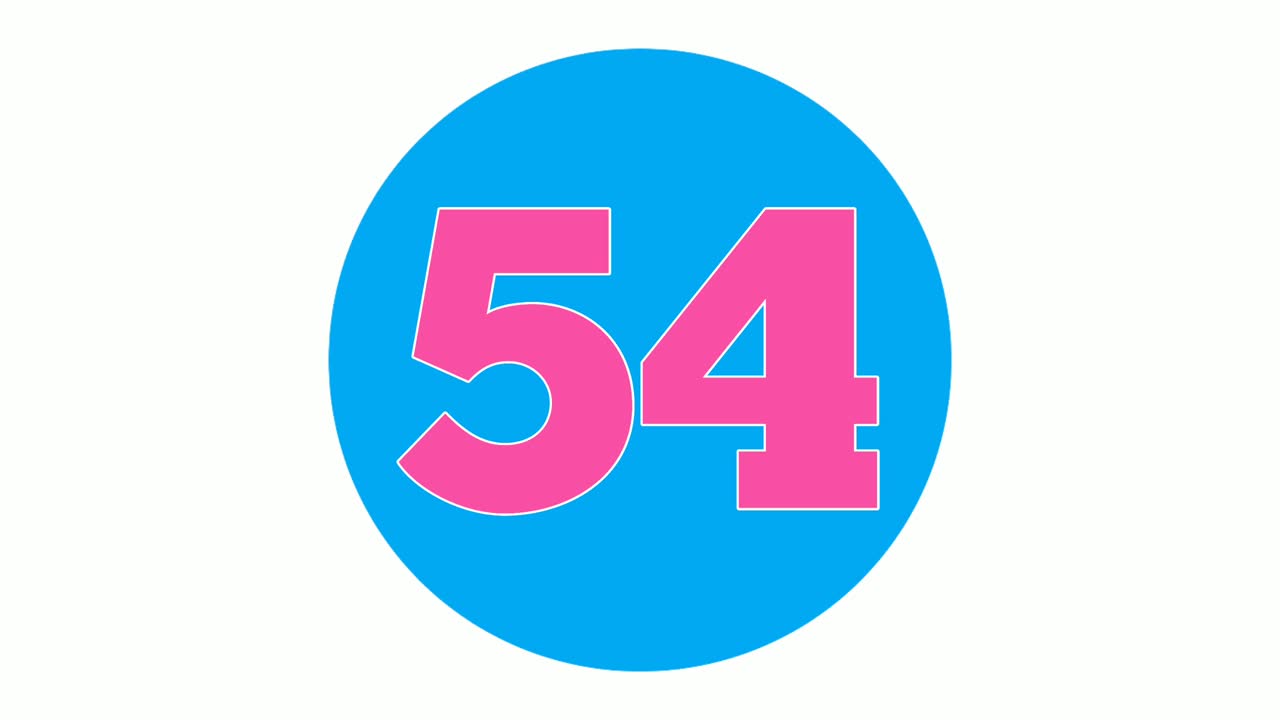숫자 54 54 기호 기호 애니메이션 백색 배경의 모션 그래픽, 4k 만화 비디오 비디오 요소에 대한 번호